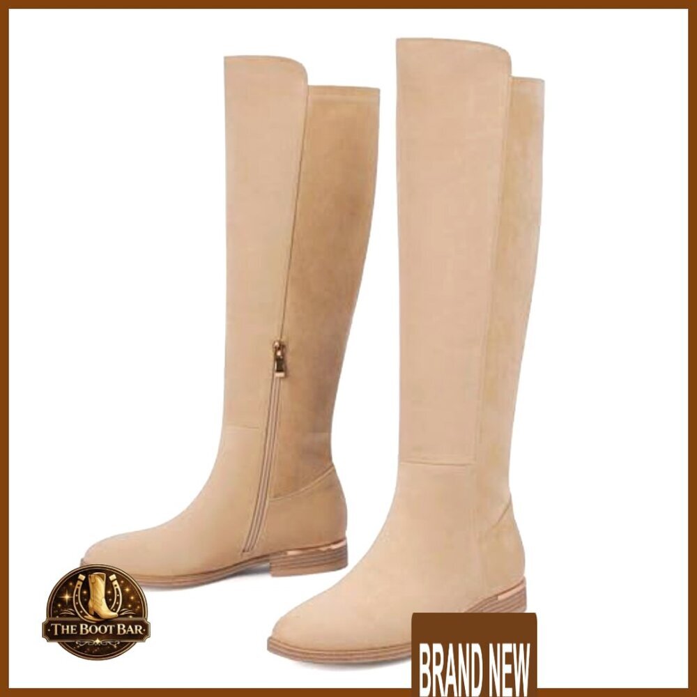 Knee High Boots Flat Heel Stretchy Side Zipper Classic Minimal Chic Versatile - Picture 5 of 7